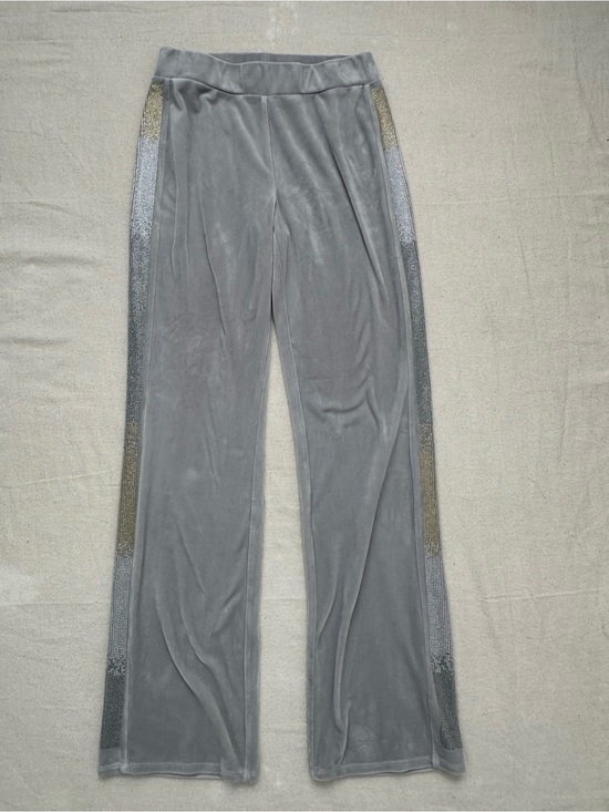 Juicy Couture Pants - Juicy Couture 25th Anniversary Silver Ice Velvet Rhinestone Track Pants Flare XS